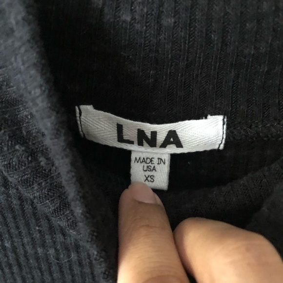 LNA Ribbed Knit Mock Neck Dress with Slit XS Charcoal Grey - Picture 8 of 8